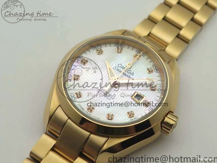 0520 Timeless Aqua Terra Ladies 35mm RG V6F Best Edition White MOP Dial On RG Bracelet A 8102